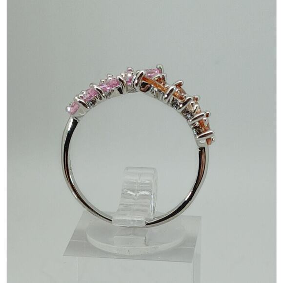 Vintage Ring Size 9.5 Silver Tone White Gold GP Pink Champagne Amber CZ Spray - Picture 7 of 10